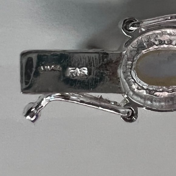 FAS 925 Silver White Agate Stone Cabochon Bracelet - Picture 9 of 11